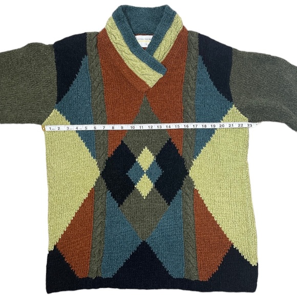 Vintage Grandpa Sweater Preppy Argyle Plaid Colorblock Y2K Multicolor SZ Large - Picture 13 of 15